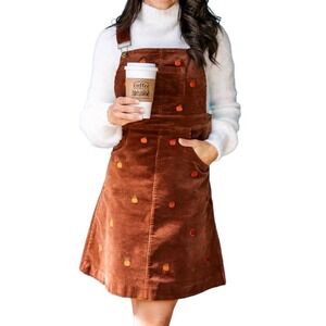 Kiel James Patrick Pumpkin Embroidered Corduroy Jumper Mini Dress Brown Size XL